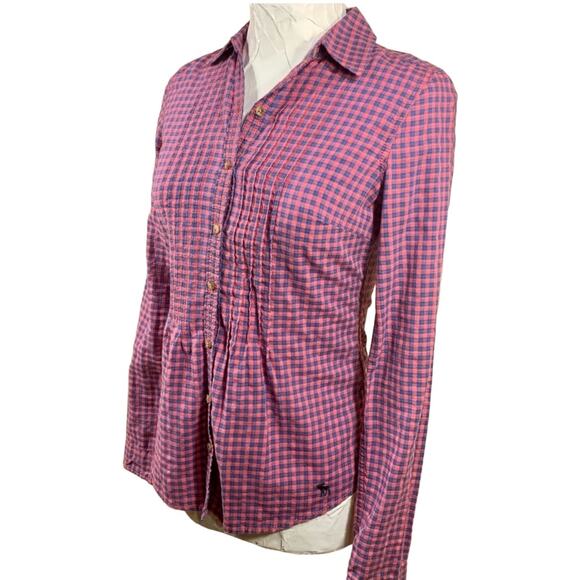 Y2K Abercrombie & Fitch Plaid Button Up Top Womens XS Pleated Tie Back Western - Picture 3 of 8